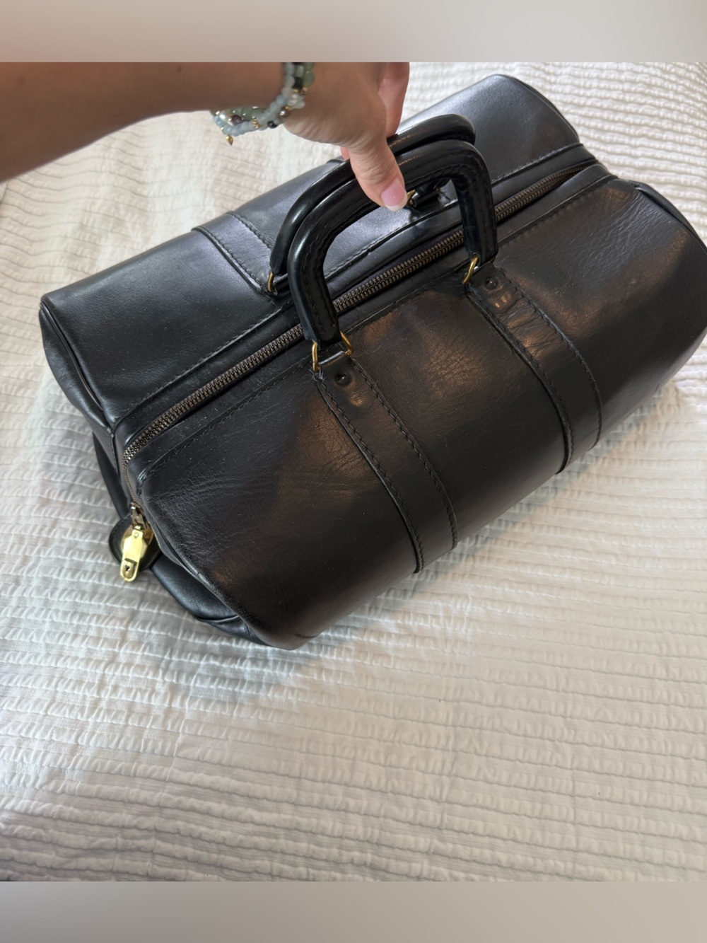 Vintage Homa Classic Black Leather Travel Duffle Doctors Bag - EUC 1049